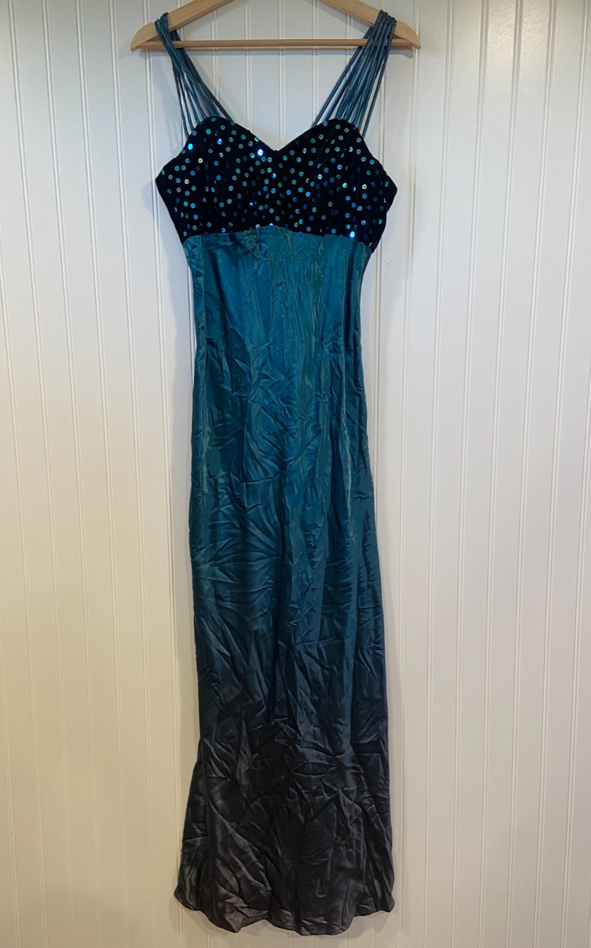 Vintage 90s Y2K All That Jazz Green Velvet Satin Maxi Dress 11/12 Deadstock